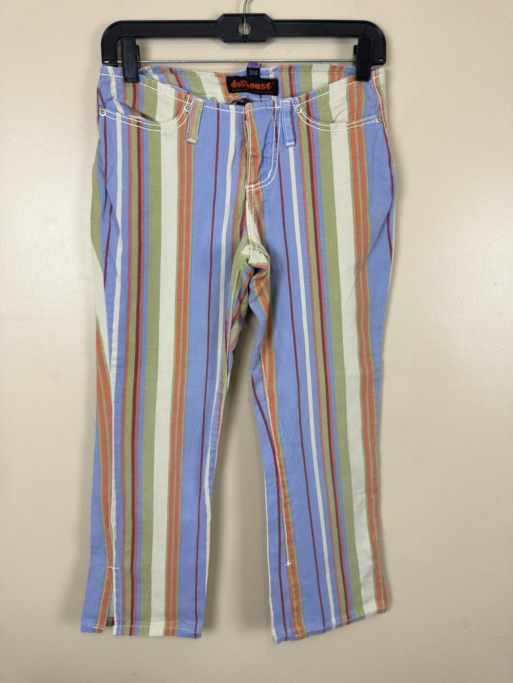 Y2K Dollhouse Women’s Striped Low Rise Capri Pedal Pushers 3/4 Pants